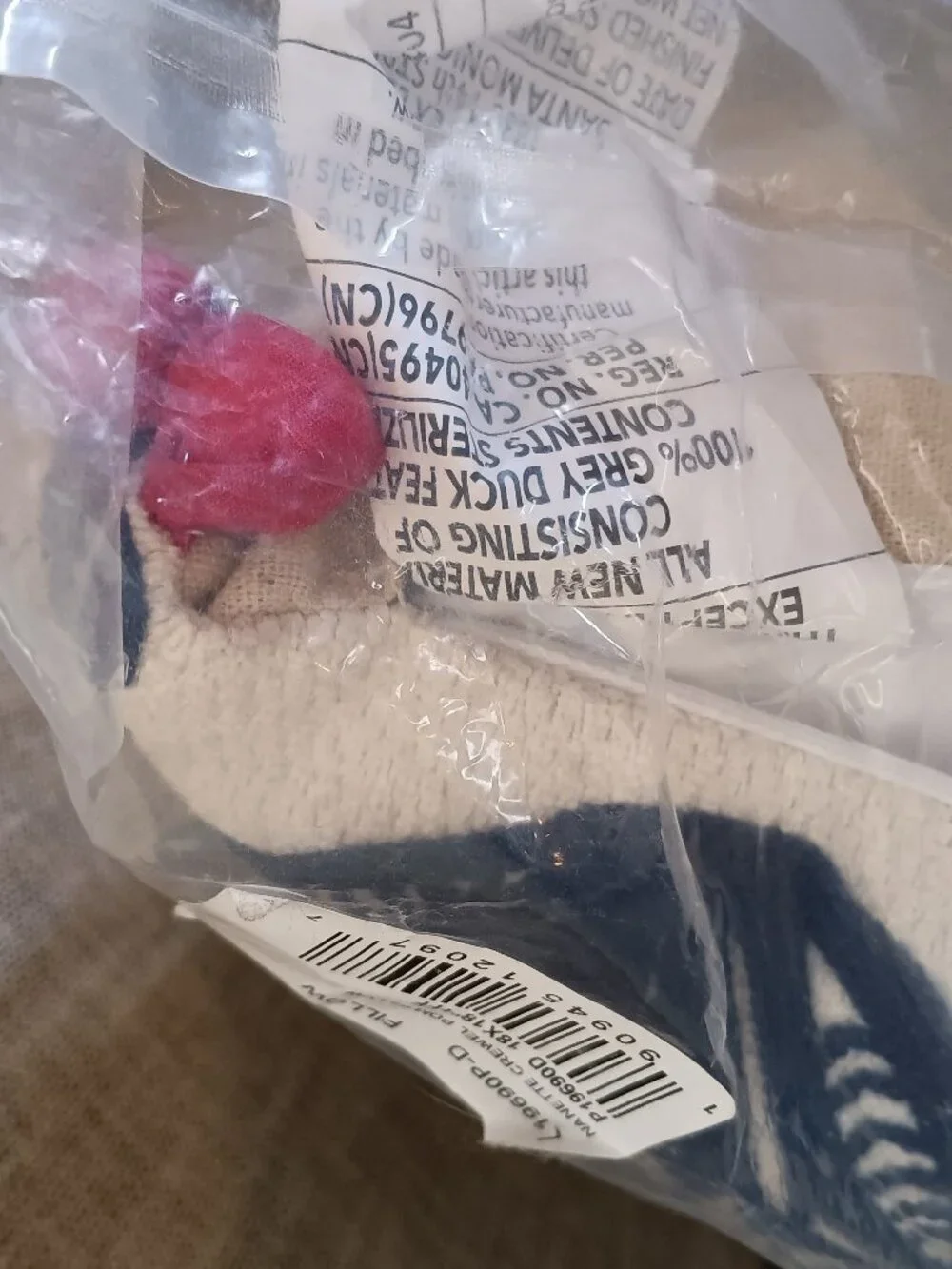 NWT Levtex Home Navy & Cream w/ Red PomPom Accent Pillow 18
